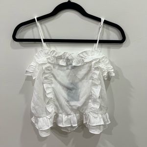 *NEW WITH TAGS* WHITE RUFFLE CROP TOP WITH STRAPS